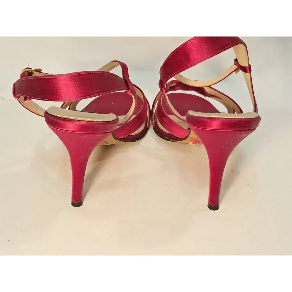 Rickard Shah Size 40 EU/9 US Open-Toe Satin Heels Sandals Red 4